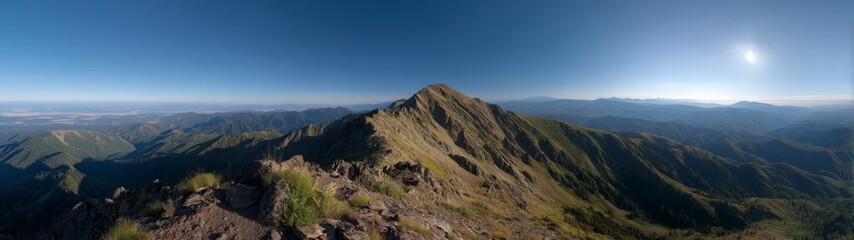 Breathtaking hdr panoramic view of mountain peak in nature landscape photography