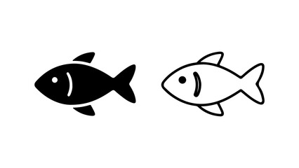 Fish icons with outline and solid fill with transparent background
