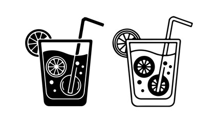 Refreshing drinks with lemon and straw with transparent background