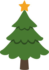 Layered fir Christmas tree with soft edges and golden star on top. Perfect for winter illustration projects, greeting cards, or DIY holiday design elements.