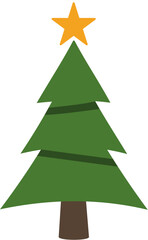 Minimalist tall Christmas tree with sharp layers and star on top. Clean flat vector style suitable for modern greeting cards, posters, and digital holiday graphics.