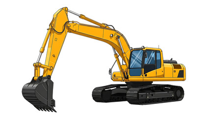 yellow excavator isolated on white