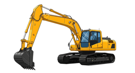 yellow excavator isolated on white