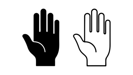 Hand icons with outline and solid fill with transparent background