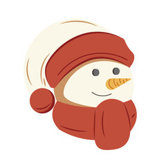 Cute Snowman Wearing a Red Scarf and Matching Hat With a Carrot Nose and Button Eyes on a Transparent Background Celebrating Christmas
