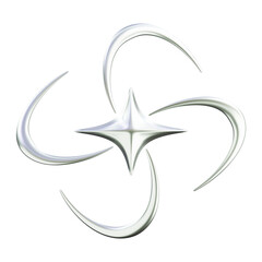 Abstract Silver Four Pointed Star Surrounded By Swirling Curved Lines On Transparent Background