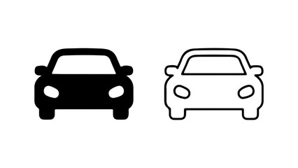 Car icons with outline and solid fill with transparent background