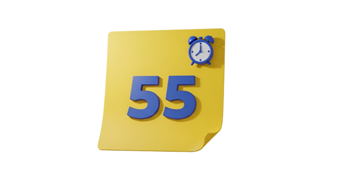 3d icon of reminder note with time 55 isolated on transparent background is on a transparent background in the studio