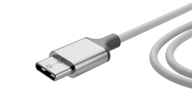 3d icon of closeup of a usb typec connector with white cable isolated on transparent background - Powered by Adobe