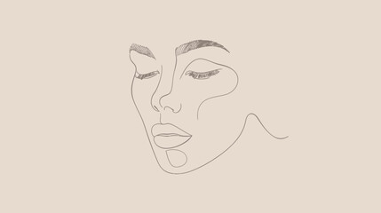 Minimalist outline drawing of a face with closed eyes and soft lines