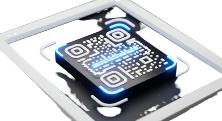 3d icon of 3d render of a qr code with scanning light effect isolated on transparent background
