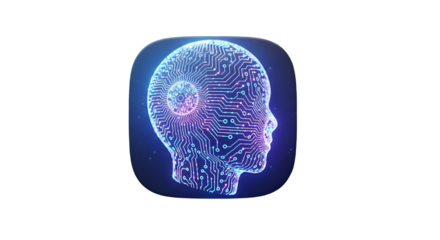 3d icon of artificial intelligence concept showing a human head with circuit patterns isolated on transparent background
