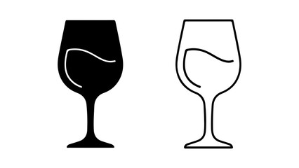 Wine glasses with outline and solid fill with transparent background