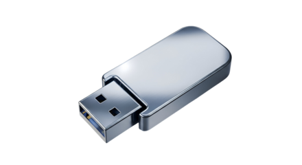 3d icon of silver usb flash drive isolated on transparent background, a portable storage device for data transfer