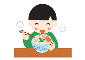 松茸ご飯を食べる男の子