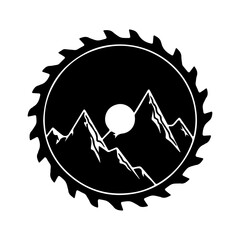 Saw blade with mountain and moon with transparent background