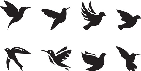 A collection of stylized, silhouette of flying birds, evokes a sense of freedom and graceful flight.