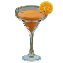 Margarita Cocktail with Orange Slice Garnish on Transparent Background Clear Glassware and Orange Liquid Refreshment
