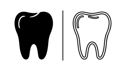 Tooth icon set with outline and solid fill with transparent background
