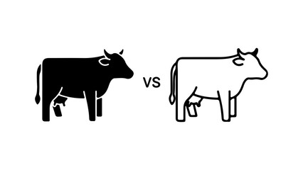 Cow comparison with outline and solid fill with transparent background