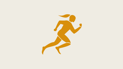 A minimalist silhouette of a woman running at speed against a neutral background