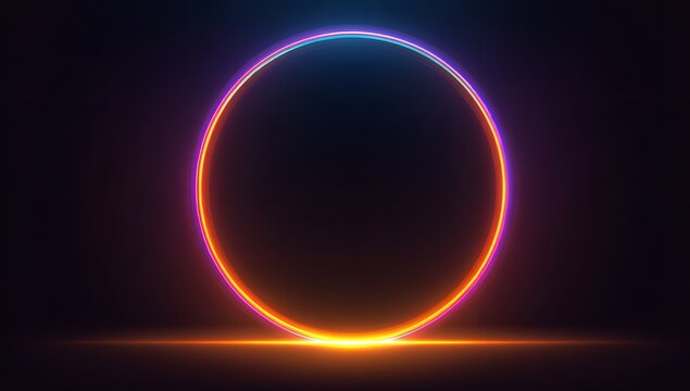 Vibrant neon oval portal emitting electric energy against a deep black background with subtle light reflections