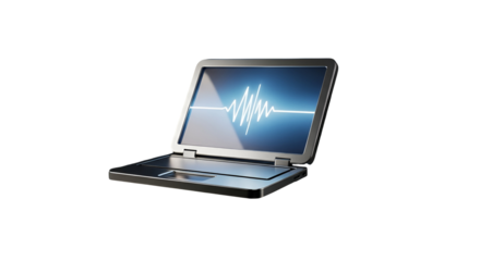 3d icon of laptop displaying a waveform on its screen, isolated on transparent background, representing data visualization and technology