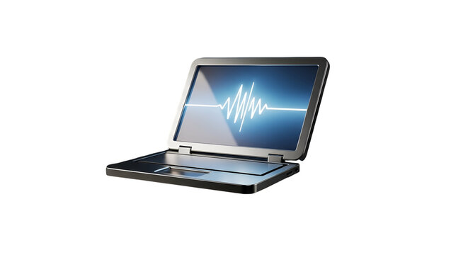 3d icon of laptop displaying a waveform on its screen, isolated on transparent background, representing data visualization and technology