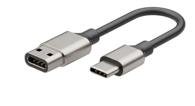 3d icon of usb typec adapter cable for data transfer and charging isolated on transparent background, showcasing connectivity