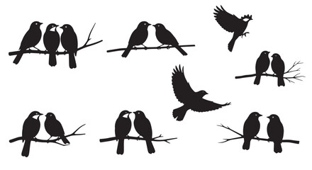 Naklejka premium A collection of black bird silhouettes with wings flying for a wildlife vector illustration set