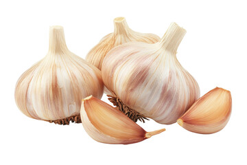 Fototapeta premium Pile of garlic bulbs and cloves, tan and white