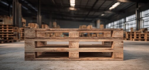 The Wooden Pallet in an Empty Industrial Warehouse with Dramatic Lighting and Texture
