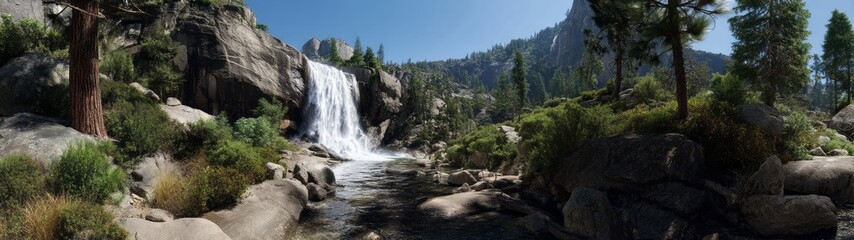 Fototapeta premium Cascading waterfalls in nature hdr panoramic view serene landscape