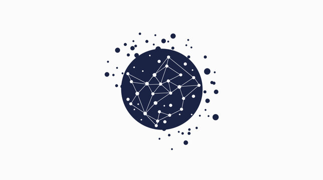 A dark blue sphere with a white network pattern and scattered dots