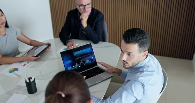 Business people making markets analysis inside bank office - Corporate, trading and financial concept