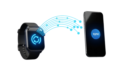 3d icon of smartwatch and smartphone syncing data isolated on transparent background modern devices exchanging information