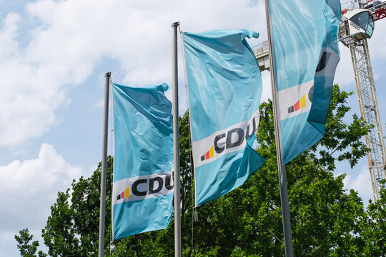CDU political party logo on a flags outdoors