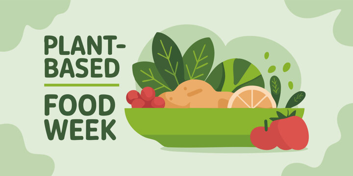 Image displays PlantBased Food Week text alongside a bowl of various vegetables