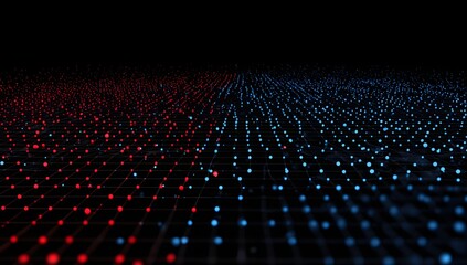 Abstract digital circuit board pattern with glowing blue and red nodes and lines creating a futuristic technological network design isolated on transparent background