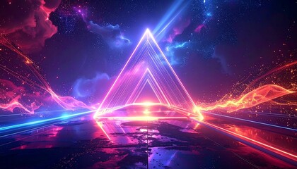 Obraz premium An abstract portal glows vibrantly in a neon-lit celestial landscape