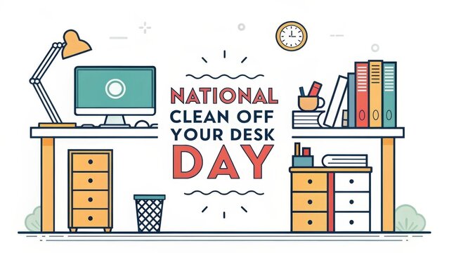 Clean Office Desk Celebrating National Day in Vector Illustration - Powered by Adobe