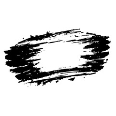 abstract black ink brush stroke with frayed edges and a transparent rectangular center on a transparent background