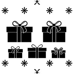 minimalist christmas gift arrangement with snowflake accents in black and transparent