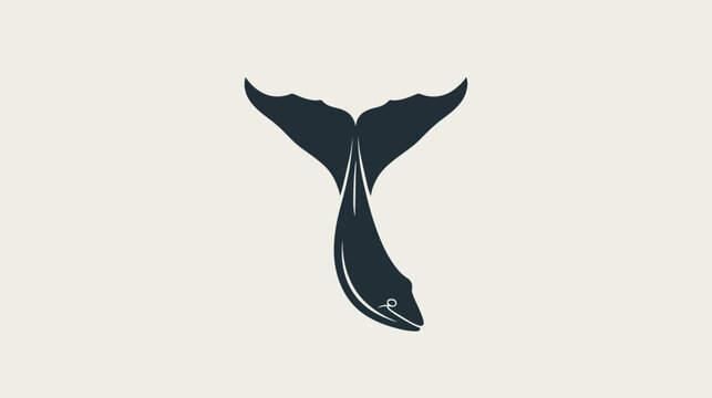 Dark silhouette of a fish descending with a large fluke-like tail