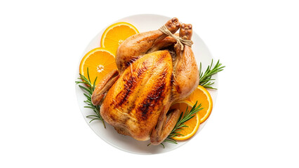 Roasted Whole Chicken with Citrus and Herbs on White Plate
