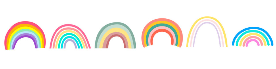 Color rainbow with clouds isolated on white background. Vector Illustration.
