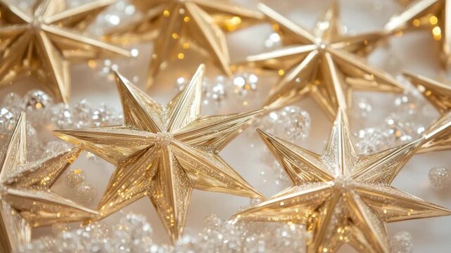 Golden christmas stars shining brightly on festive background