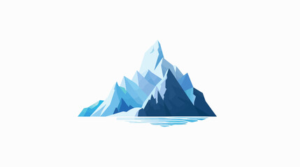 Stylized, geometric mountain range with icy peaks and a reflective water base © Mangku