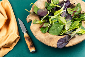 Green salad, fresh salad leaves.