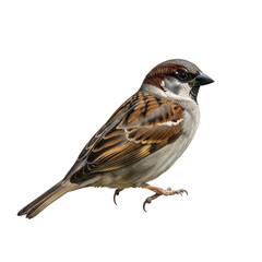 Detailed portrait of a charming house sparrow, showcasing its intricate plumage and delicate features, perfect for nature publications and wildlife projects